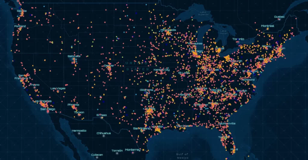 Map of DetectaChem customers all across the U.S. including drug detection and explosive detection